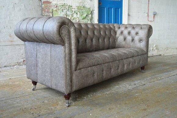 Chesterfield Big Textile Design Living Room Couch Sofa Upholstery 3 Seat Leather #144