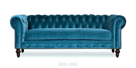 Chesterfield Living Room Velvet Couch Upholstered Seat 3-Seater Textile New Padded Ocean Blue