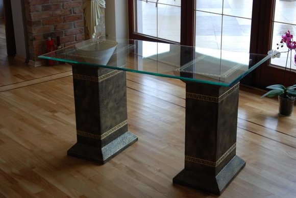 Antique greek columns design style rectangular glass coffee table with patterns