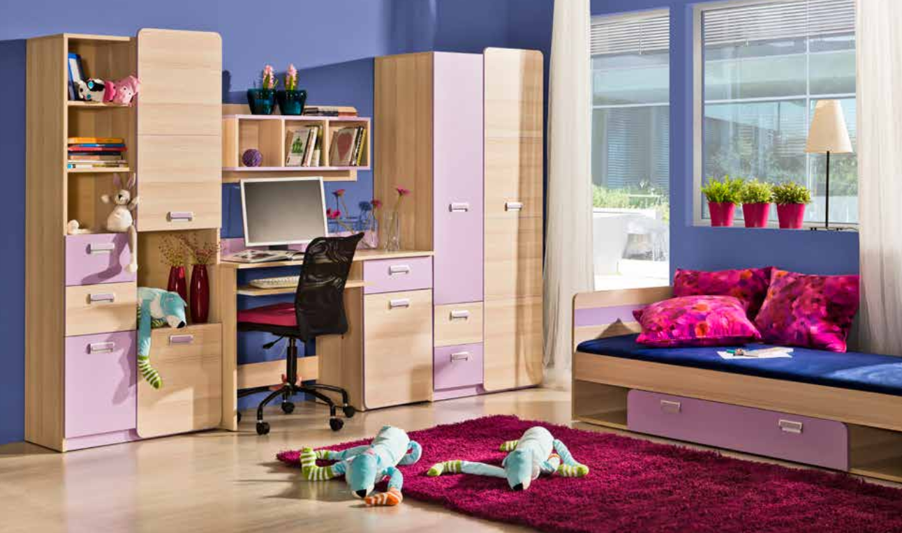 Youth Room Children\'s Bedroom Bed Cupboard Table Chest of Drawers Set 5 Piece New