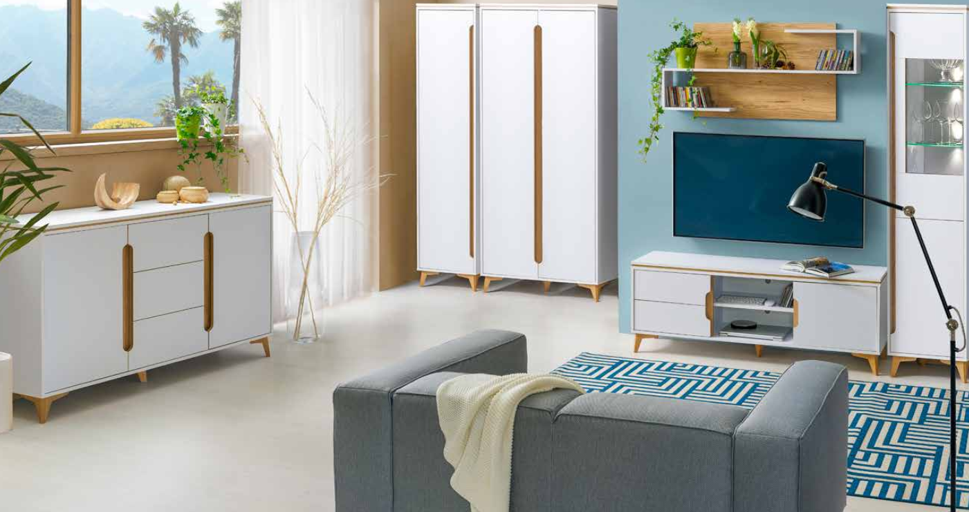Living Room Wall Set Display Cabinet Lowboard Wall Shelf TV Table 6 pcs.