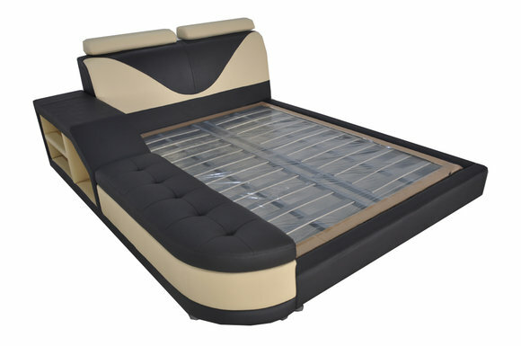 Designer leather double bed with modern style bedside console 140/160/180/200cm sizses, model - LB8817