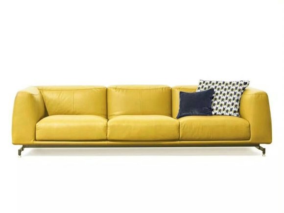 Design XXL Big Sofa Couch Leather Couches Yellow 4 Seater Upholstery 255 cm Sofas New