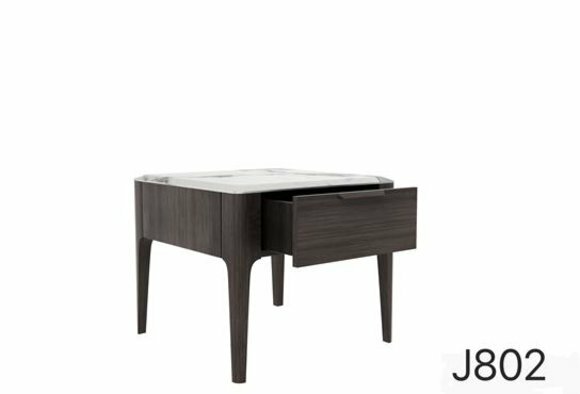 Designer bedside table in modern style made of real wooden with marble surface & a sliding drawer