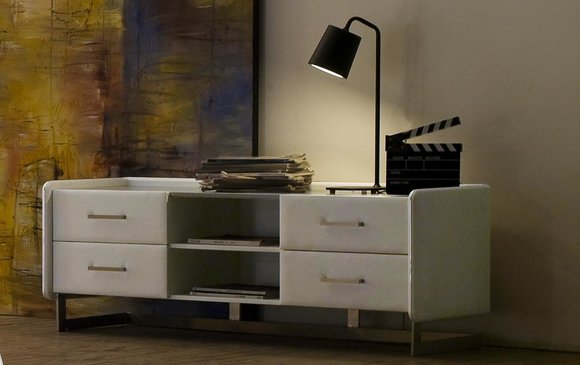 Design Sideboard RTV TV Cabinet Chest of drawers Lowboard Leather White Chests of drawers
