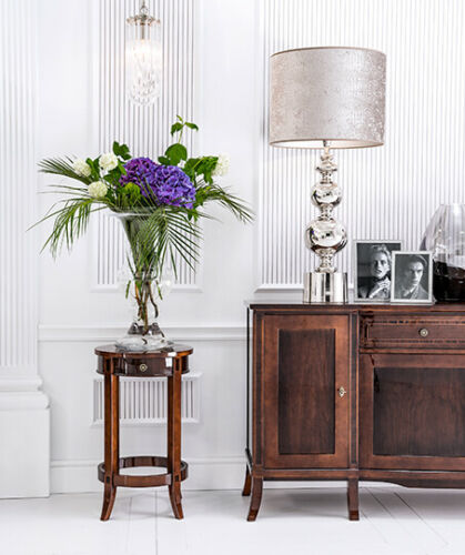 Classic style made of real wooden gloss round flower stand with a sliding drawer