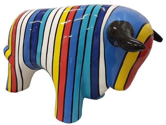Massive colorful decorative sculpture designed as gloss bull with stripes 40x70cm A650