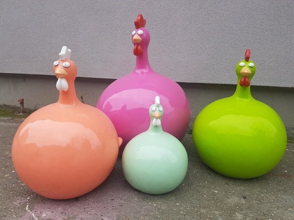 Modern abstract decorative colorful garden sculpture designed as funny round chicken 60cm height(A598)