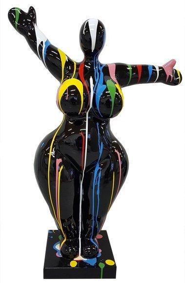 Decorative abstract gloss black colored sculpture with colorful stripes 120cm (P142B)