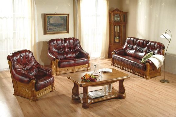 Classic Sofa Set Couch Upholstery Sofa 100% Genuine Leather Wood 3+1 Seater New