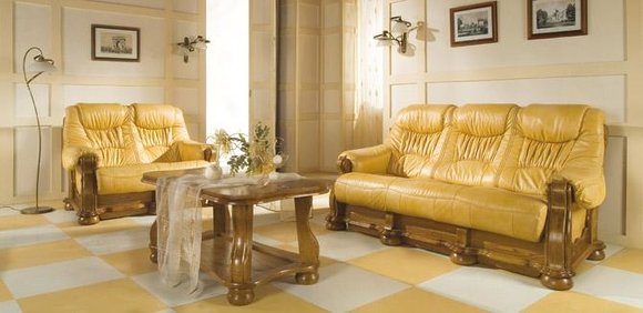 Country Style Leather Sofa Seat Upholstery Set Wood 3+1+1 Sofa Set Couch New
