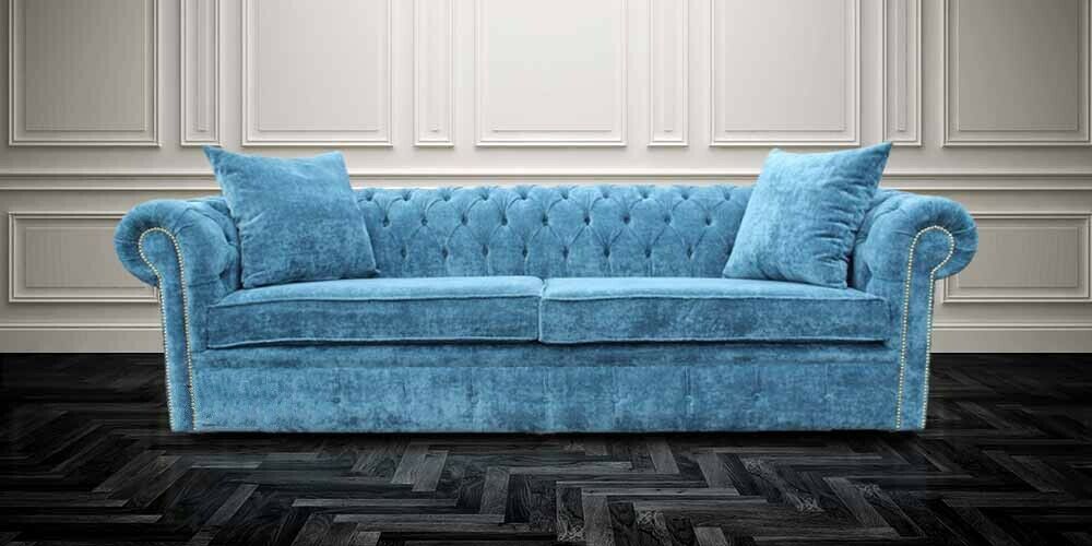 Classic Living Room Sofa - Blue Chesterfield Fabric Couch 3-Seater JVFurniture®