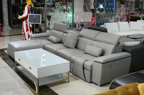 Corner Sofa L Shape Sofa Couch Design Gray Upholstery Leather Modern Relax Foot G8048C