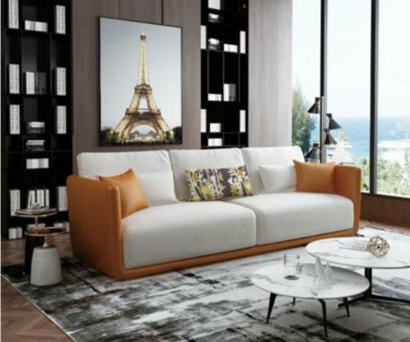High Class Living Room Designer Furniture 4 Seater Couch Big XXL Sofa Orange Leather