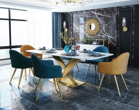 Italian style furniture dining room group seat upholstery table set 7pcs table