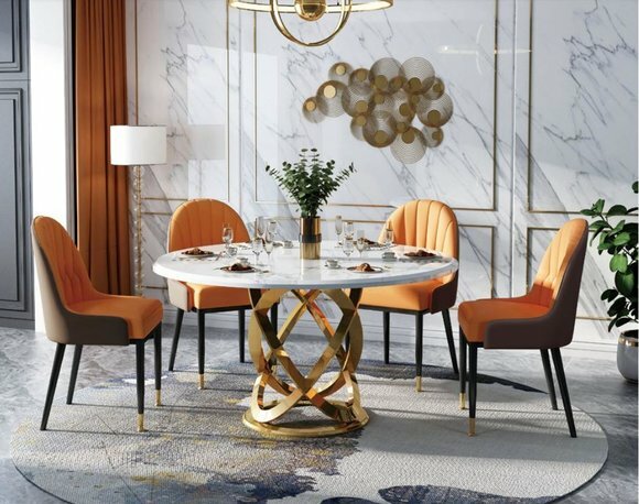 Design Round Dining Room Chair Set Metal Tables Armchairs 4x Chairs + Table Set