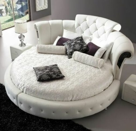 Chesterfield design massive leather upholstered double bed for marriage couple in modern style made of real wood frame