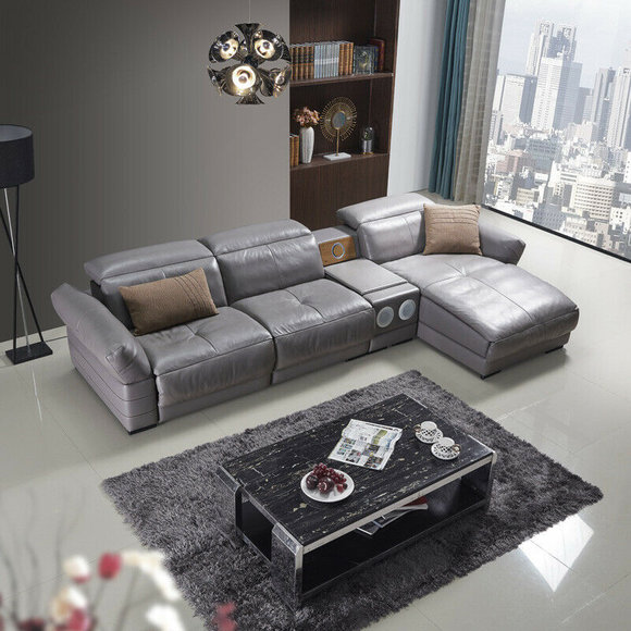 Luxury Corner Sofa Leather Couch Upholstery Set Sound System Multifunction Sofa New