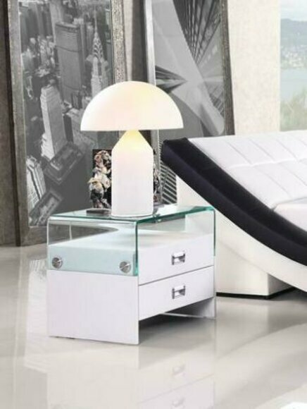 Modern style designer bedside table with 2-sliding drawers & glass surface made of real wooden frame