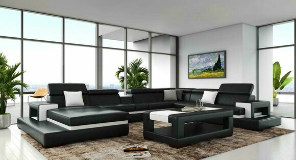 Black Corner Sofa Living Area Leather Sofa Relax Function Couches Big Sofas New