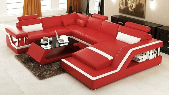 Red l shaped couch sales