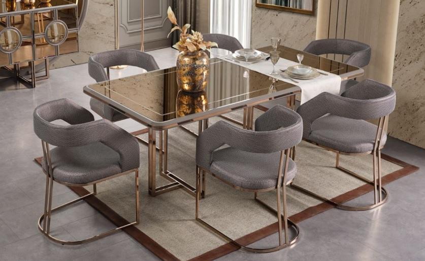 Dining set dining set dining room luxury dining table chairs gold wood set 7 pieces