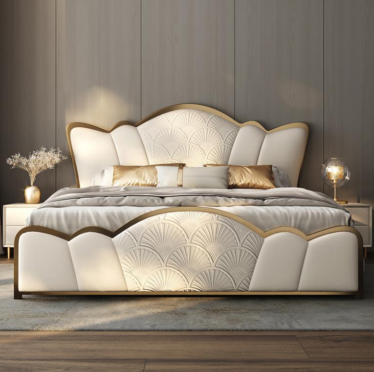 Bedroom Furniture Stylish White Double Bed Modern Leather Beds