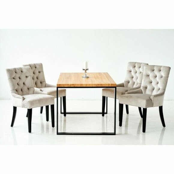 Dining room chair table + 4 chesterfield chairs group set upholstery backrest wood