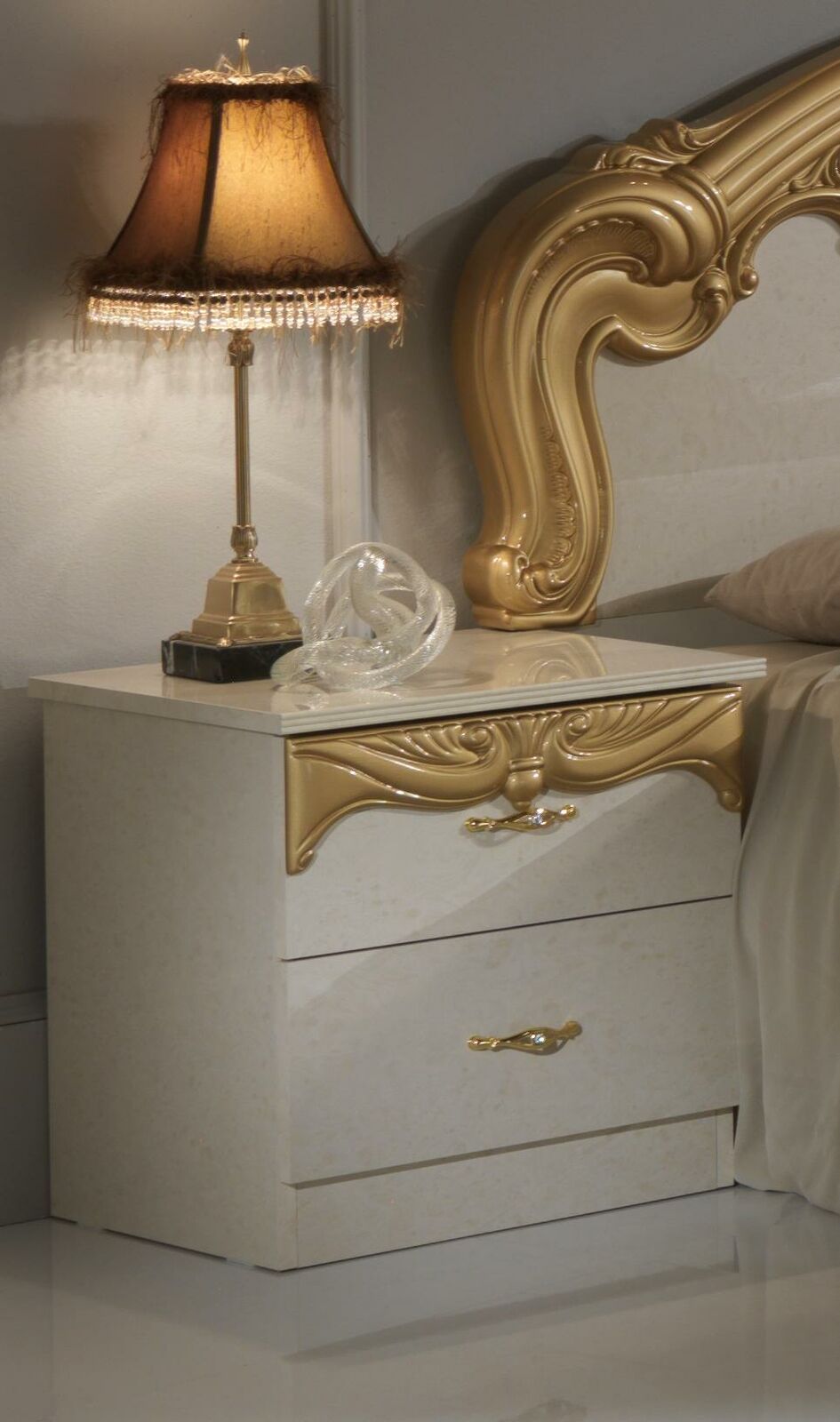Empire style luxury designed bedroom bedside table with 2-sliding drawers, italian furniture