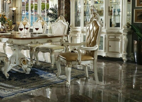 Leather dining room chair with armrest Classic chair JV Furniture