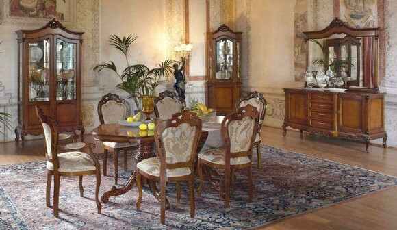 Italian Baroque Furniture Dining Room Table Chairs Dresser Display Cabinet Real wood