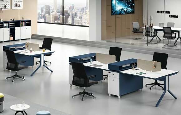 Table office furniture furnishing tables call center wood 4 workstations desk