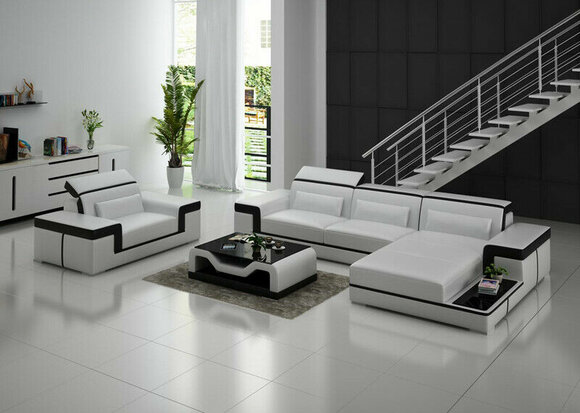 Living Landscape Corner Sofa L Shape Armchair Set Set Modern Sofa Leather Couch 2pcs.