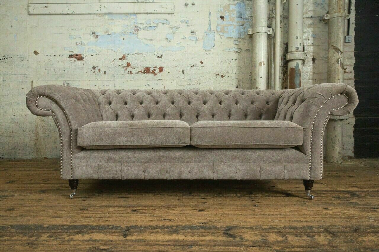 Original Chesterfield Sofa Upholstery Couch Woven Fabric Microfibre Sofas Couches New