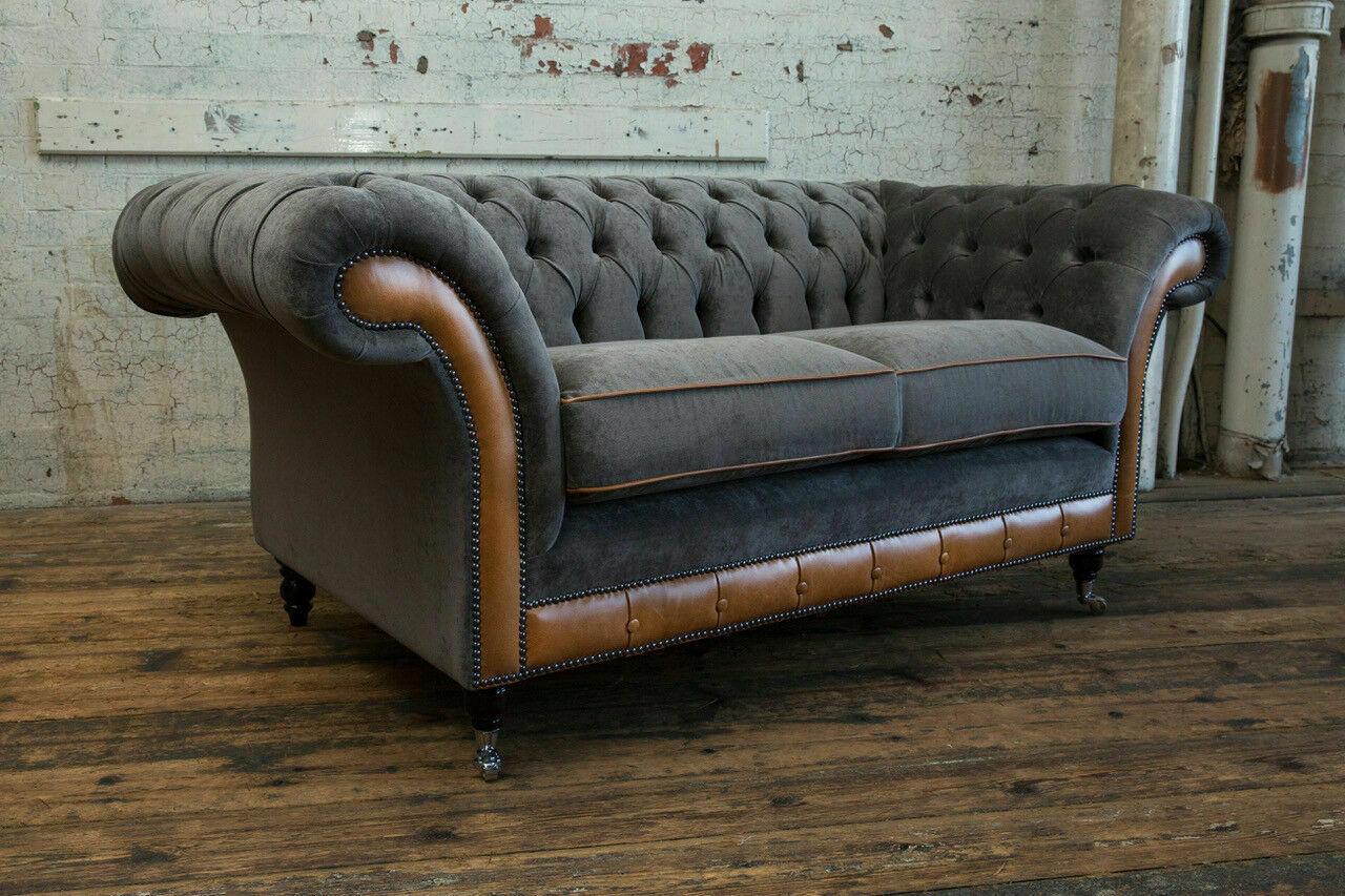 Grey Sofa Couch Upholstery Chesterfield Seating Textile Fabric Leather Couches New