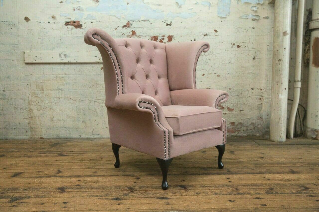 Wing Chair Chesterfield Sofa Couch Upholstery 1 Seater Armchair Sofas Textile Pink