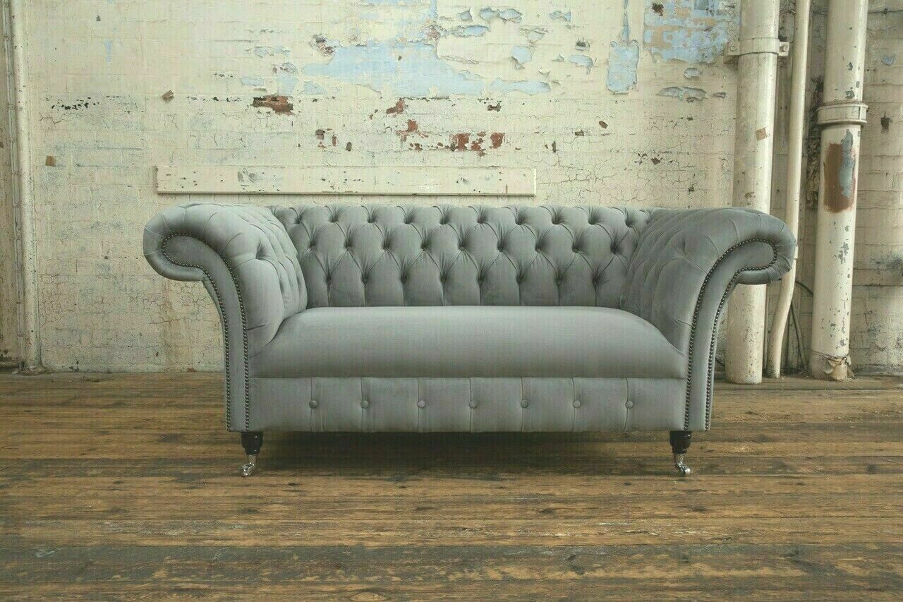Chesterfield Luxury 2 Seater Couch Upholstery Sofa Textile Fabric Couches Set New