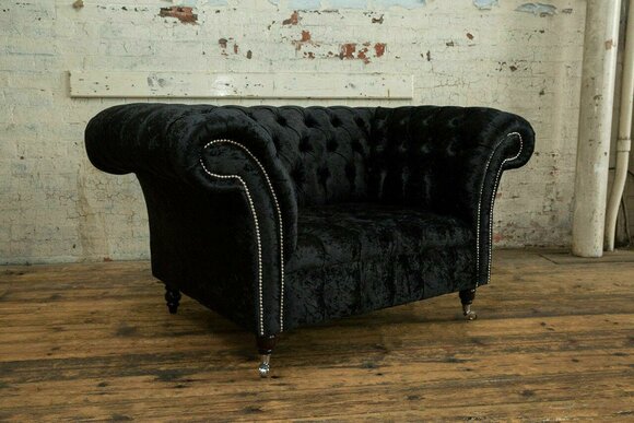 Single Seater Armchair Television Club Sofa Chesterfield Original England Black Couch