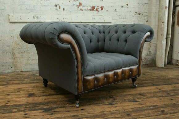 Armchair Couch Upholstery Sofa Textile Chesterfield Couches 1,5 Seater Single Seater Grey