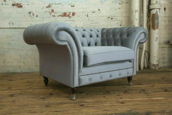 Chesterfield Sofa Couch Upholstery Set 1,5 Seater Sofas Classic Single Seater Grey New