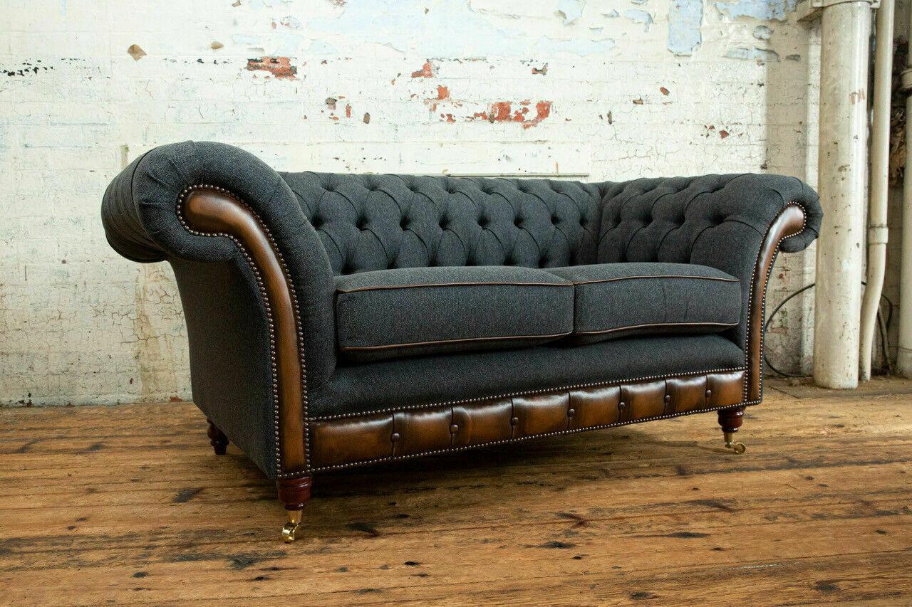 Luxury Chesterfield Sofa Couch Upholstery Seat Couches Sofas Textile Black Original