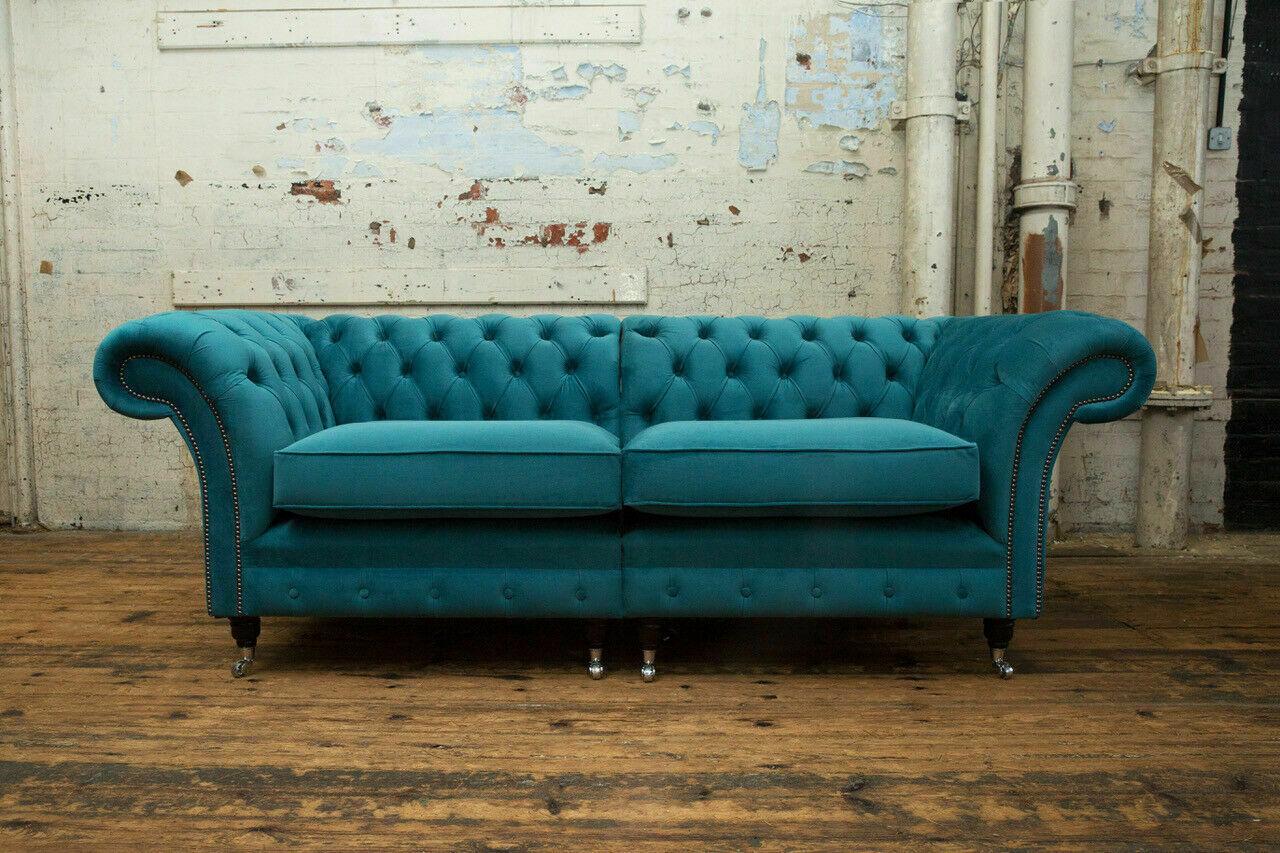 Sofas Chesterfield 3 Seater Couch Upholstery Seat Textile Fabric Leather Couches Turquoise