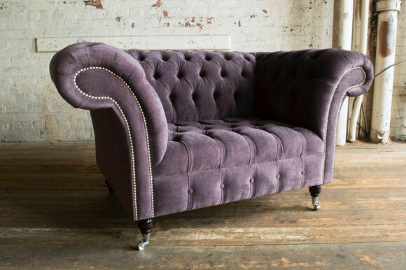 Chesterfield Armchair Couch Upholstery Sofa Couches 1,5 Seater Single Seater Purple Textile