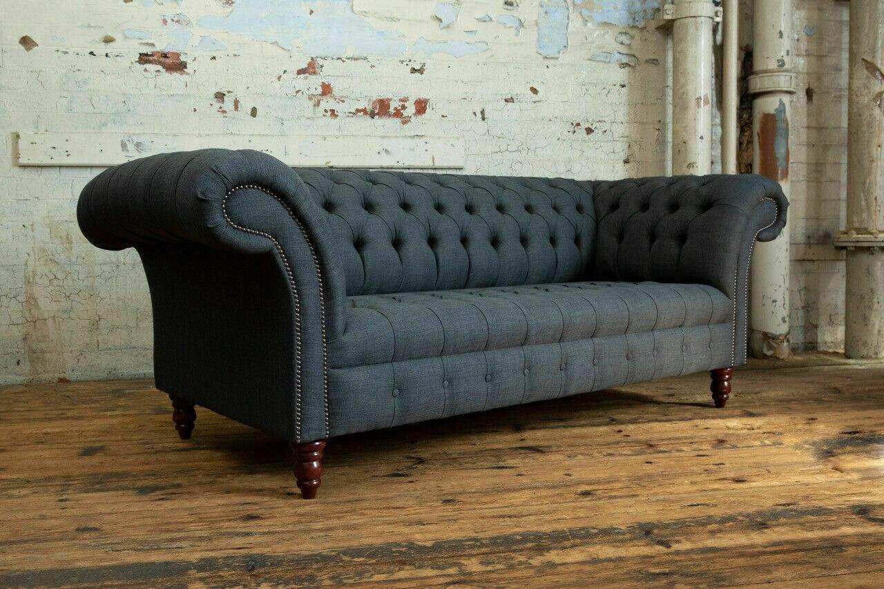 Chesterfield Black Couch Sofa Upholstery 3 Seater Couches Seat Set Sofas New