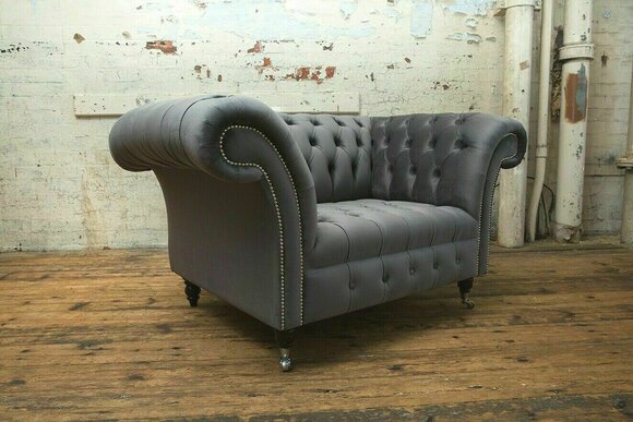 Grey Chesterfield Sofa Armchair Couch Upholstery Set 1,5 Seater Sofas Classic Single Seater