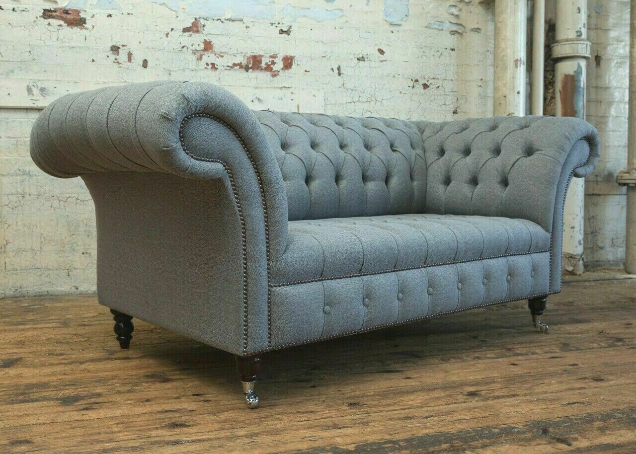 Chesterfield Original Sofa JVFurniture Textile Sofas Fabric Grey 185cm Couch Couches
