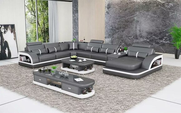 Living Landscape Couch Upholstery Sofa Set 3pcs Set Coffee Table Sideboard Leather