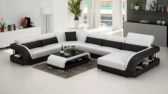 Design Corner Sofa Living Room Furniture Modern Corner Couch Leather Upholstery Couch Sofa + Table