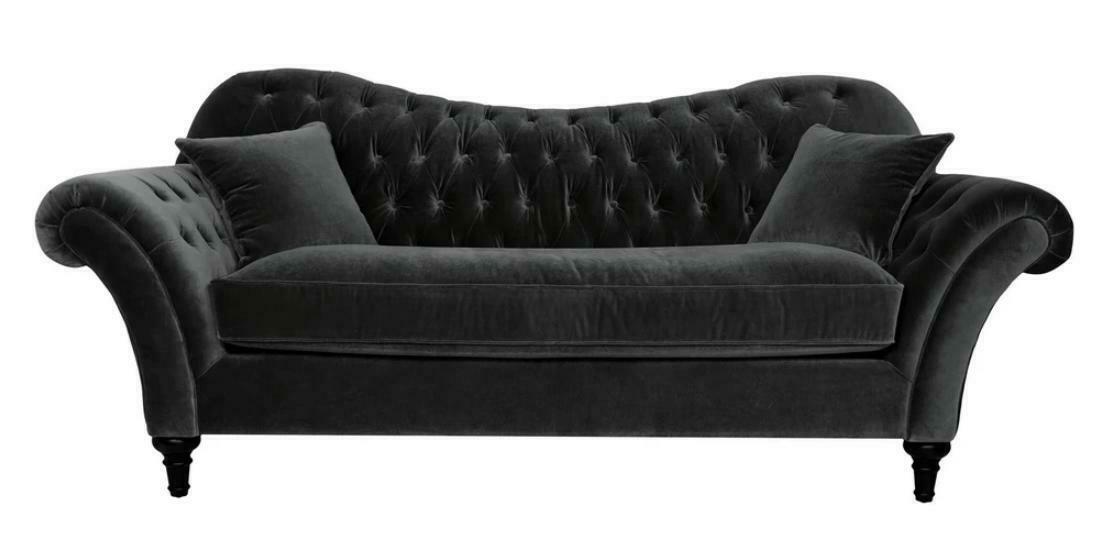 Couch Upholstery Sofa Sofas Chesterfield Black Three Seater Fabric Living Room New