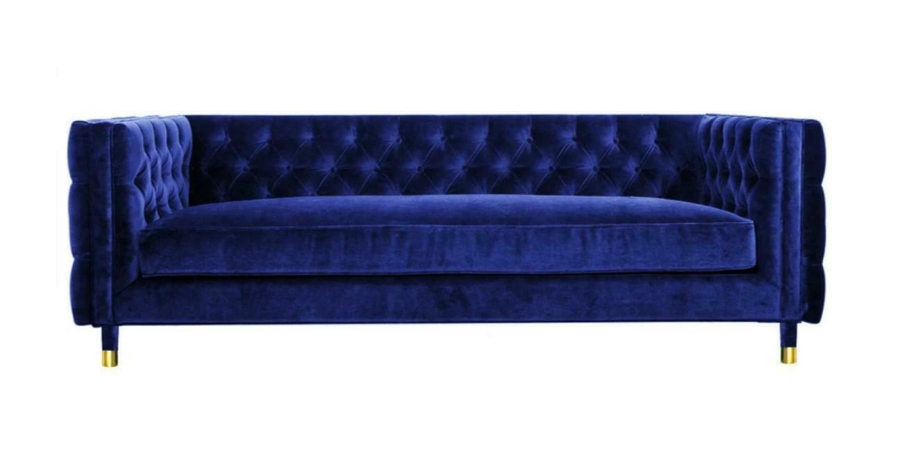 Blue Sofa Chesterfield Big 4 seater New Textile Fabric Couches Furniture 230cm New